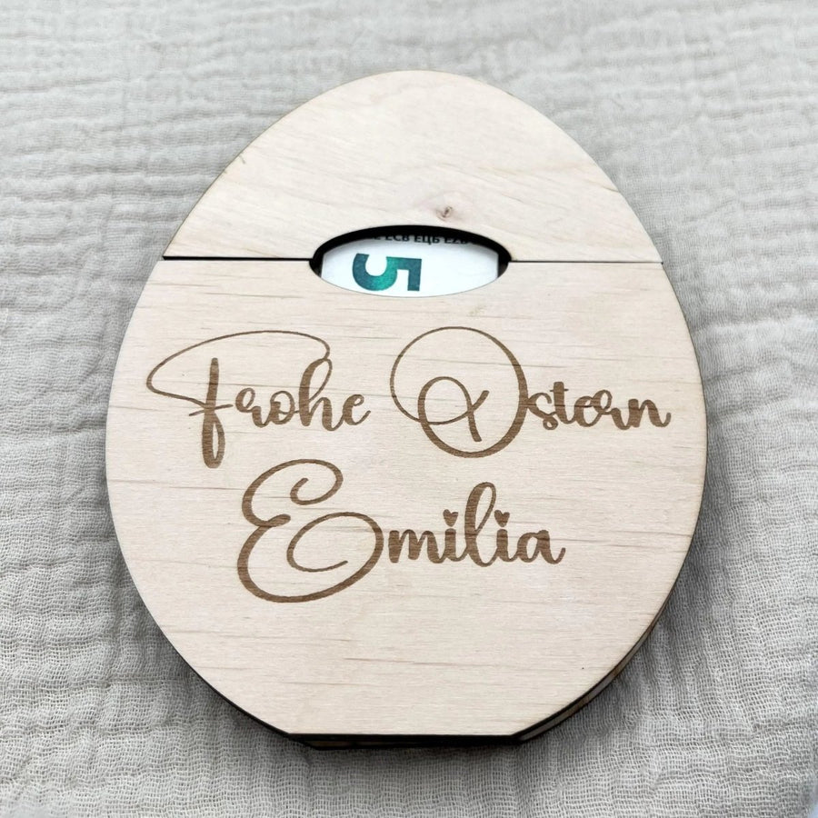 Osterei Geldgeschenk aus Holz Personalisiert & lackiert Ideal für Ostern, Geld sowie Gutscheinkarten haben Platz - LaserArt Germany