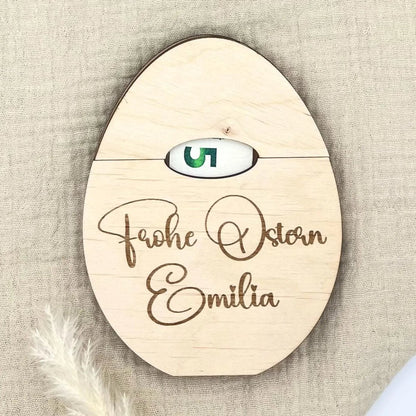 Osterei Geldgeschenk aus Holz Personalisiert & lackiert Ideal für Ostern, Geld sowie Gutscheinkarten haben Platz - LaserArt Germany