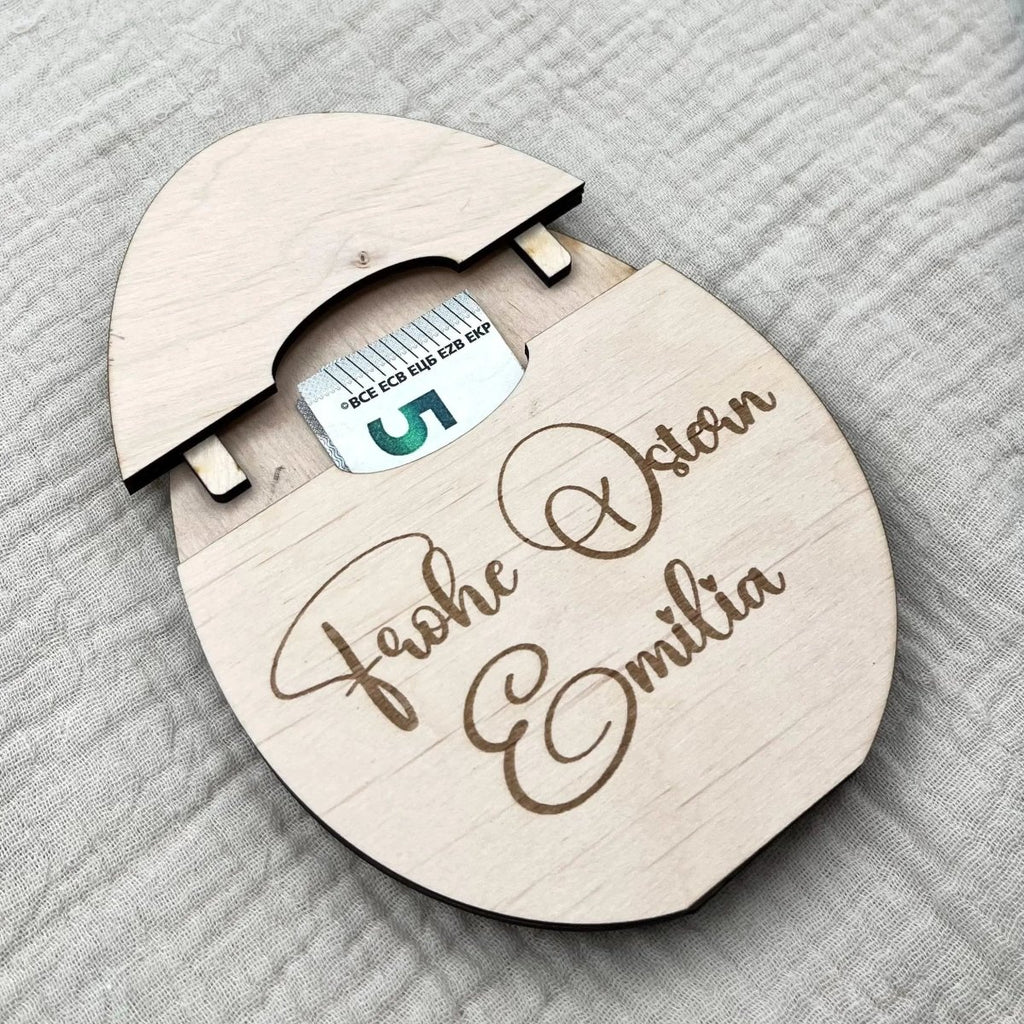 Osterei Geldgeschenk aus Holz Personalisiert & lackiert Ideal für Ostern, Geld sowie Gutscheinkarten haben Platz - LaserArt Germany