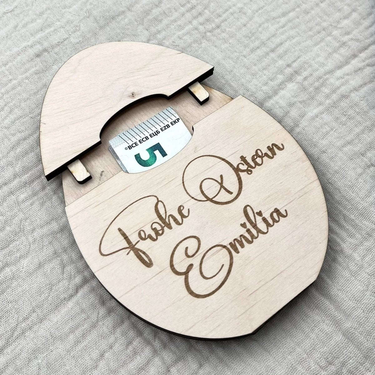 Osterei Geldgeschenk aus Holz Personalisiert & lackiert Ideal für Ostern, Geld sowie Gutscheinkarten haben Platz - LaserArt Germany