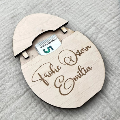 Osterei Geldgeschenk aus Holz Personalisiert & lackiert Ideal für Ostern, Geld sowie Gutscheinkarten haben Platz - LaserArt Germany