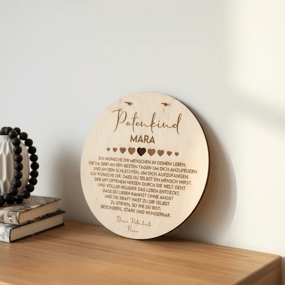 Patenkind Taufgeschenkvon Patentante und Patenonkel | Rund und Herz Form - LaserArt Germany