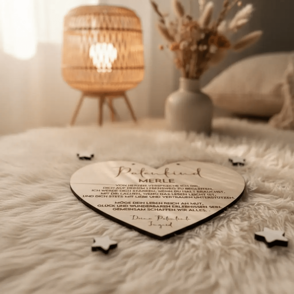 Patenkind Taufgeschenkvon Patentante und Patenonkel | Rund und Herz Form - LaserArt Germany