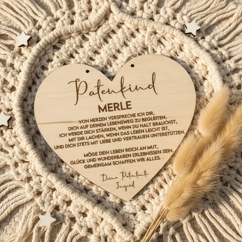 Taufgeschenk für Patenkind aus Holz, Herz und Rund – In der Geschenkverpackung