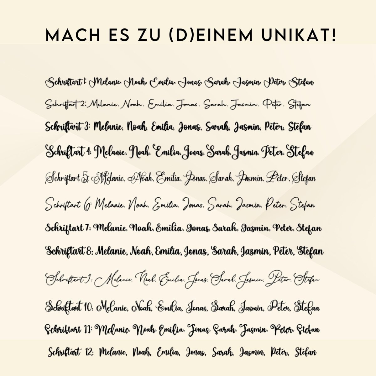 Zwölf wählbare Schriftarten für die Acryl-Namensschilder