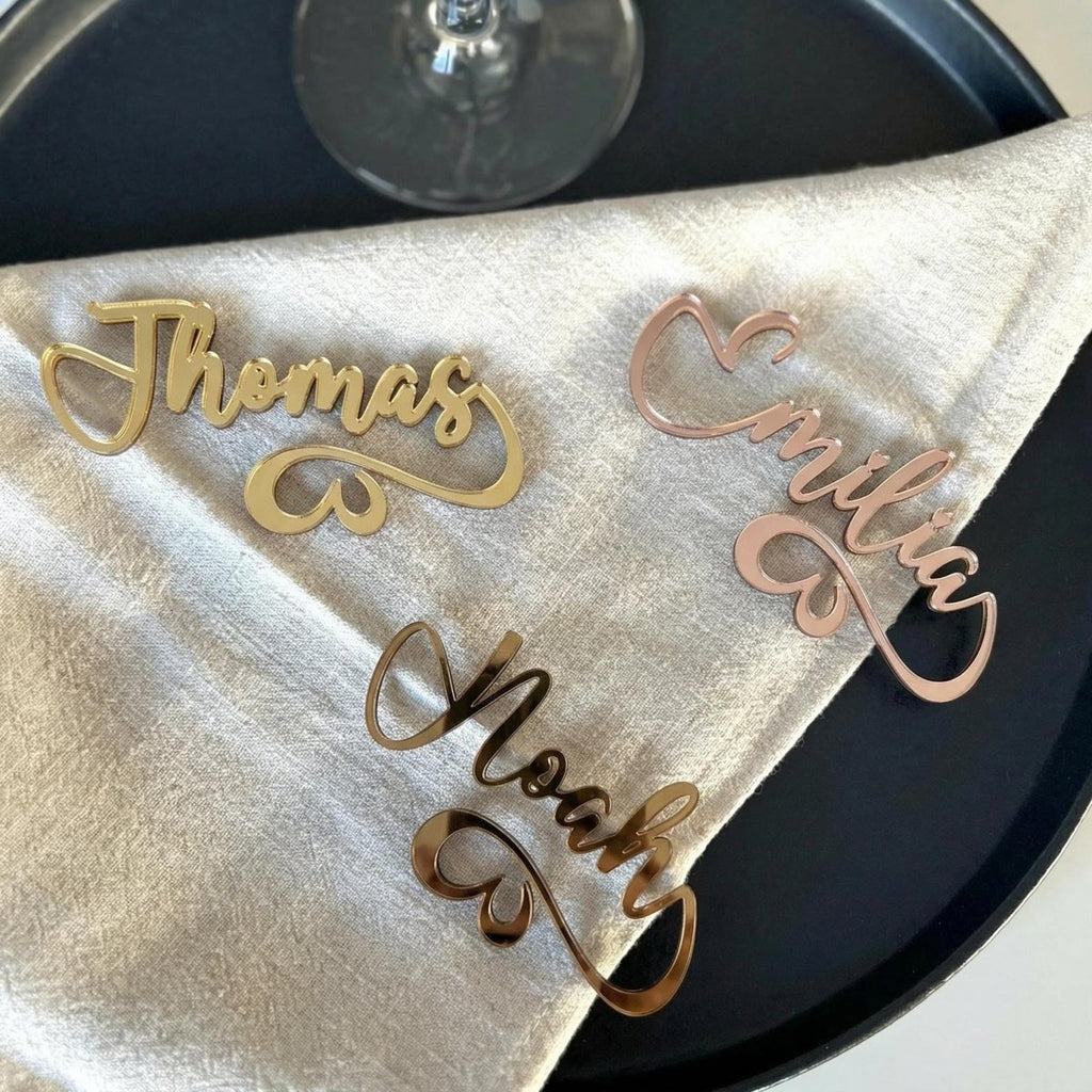 Personalisierte Acryl - Platzkarten für Gläser – Namensanhänger in 20 Farben - LaserArt Germany