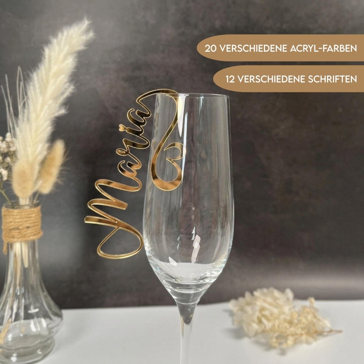 Personalisierte Acryl - Platzkarten für Gläser – Namensanhänger in 20 Farben - LaserArt Germany