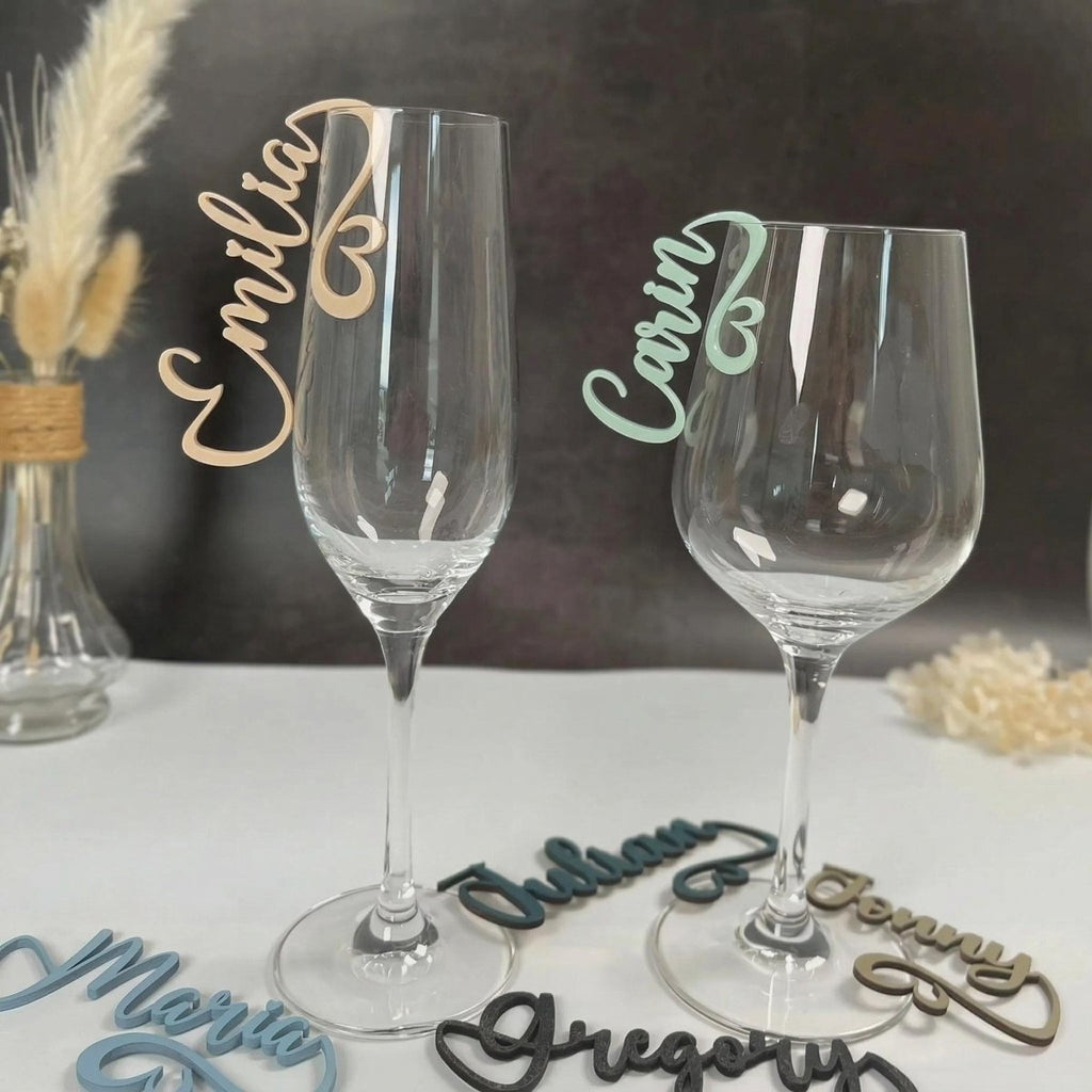 Personalisierte Acryl - Platzkarten für Gläser – Namensanhänger in 20 Farben - LaserArt Germany