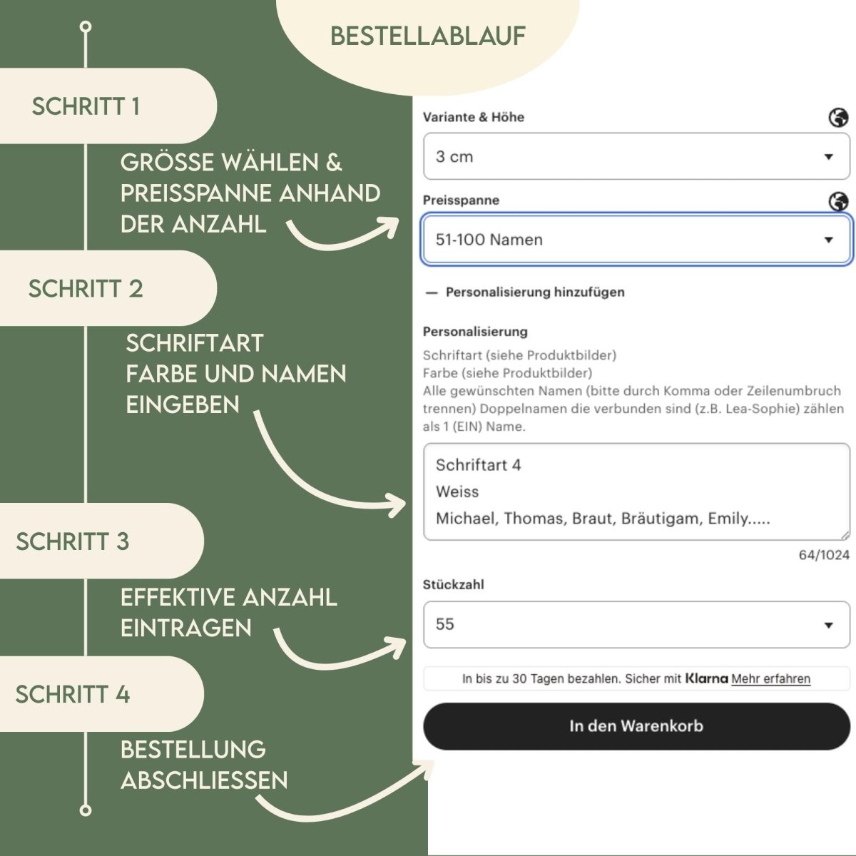 Personalisierte Acryl - Platzkarten für Gläser – Namensanhänger in 20 Farben - LaserArt Germany