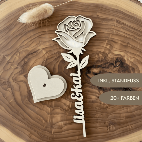 Personalisierte Ewige Rose aus Holz | Geschenkidee für Paare, Hochzeit & Jahrestag - LaserArt Germany