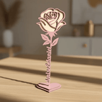 Ewige Rose aus Holz personalisiert – Rückseite mit Gravur