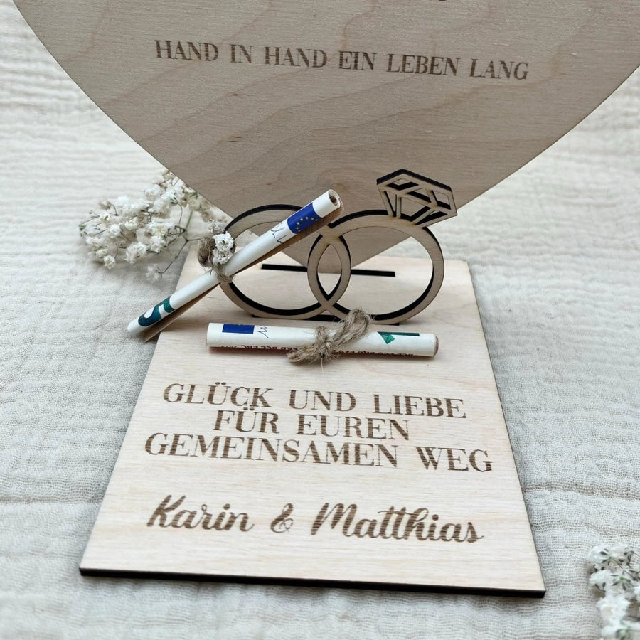 Personalisierte Geldgeschenk Herzplatte aus Holz – Hochzeitsgeschenk & Erinnerung - LaserArt Germany