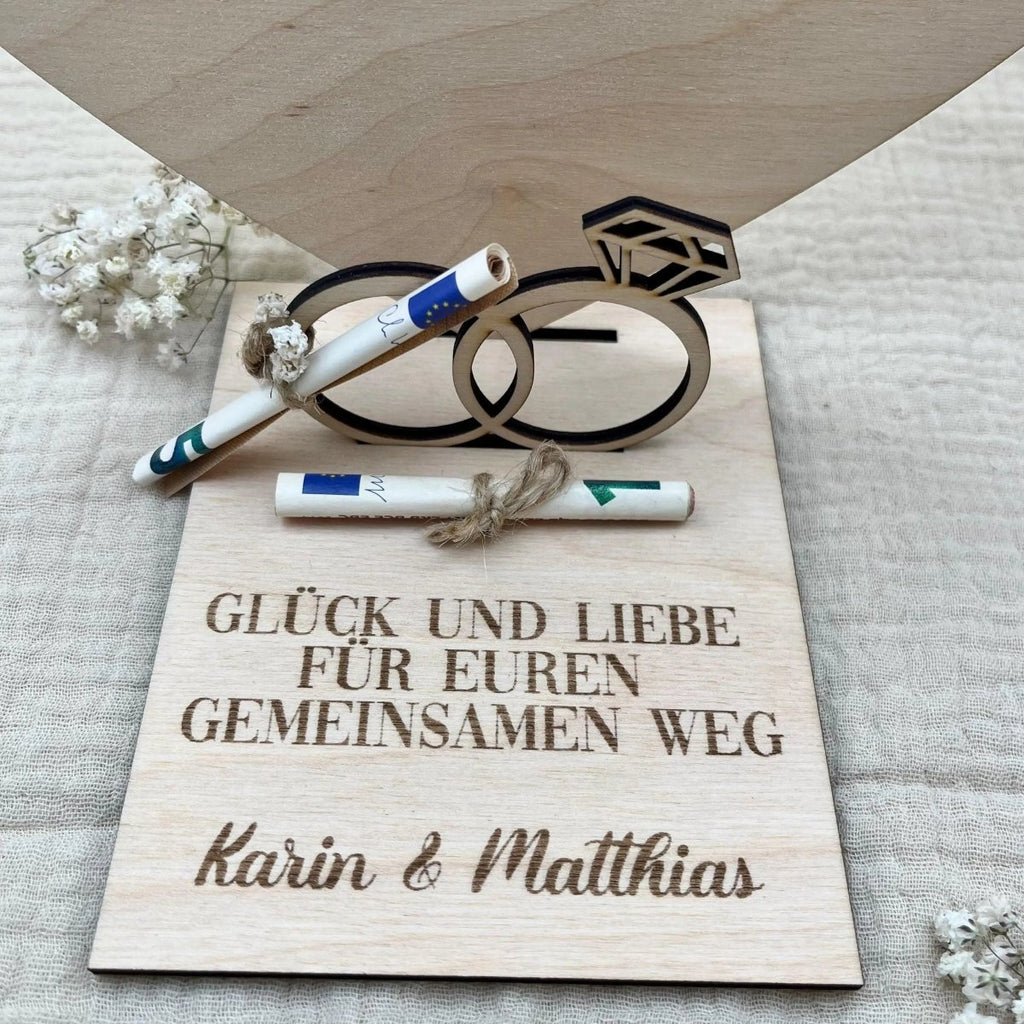 Personalisierte Geldgeschenk Herzplatte aus Holz – Hochzeitsgeschenk & Erinnerung - LaserArt Germany