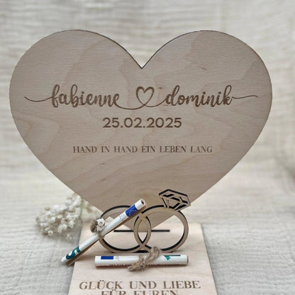 Personalisierte Geldgeschenk Herzplatte aus Holz – Hochzeitsgeschenk & Erinnerung - LaserArt Germany