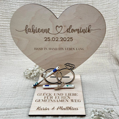 Personalisierte Geldgeschenk Herzplatte aus Holz – Hochzeitsgeschenk & Erinnerung - LaserArt Germany