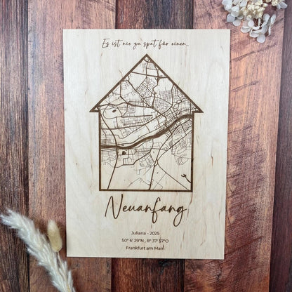 Personalisierte Koordinatenkarte aus Holz – stilvolle Wanddeko & Geschenk - LaserArt Germany