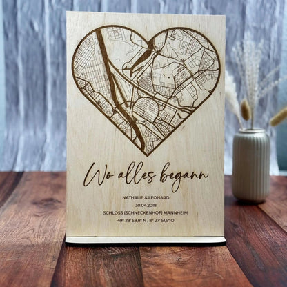 Personalisierte Koordinatenkarte aus Holz – stilvolle Wanddeko & Geschenk - LaserArt Germany