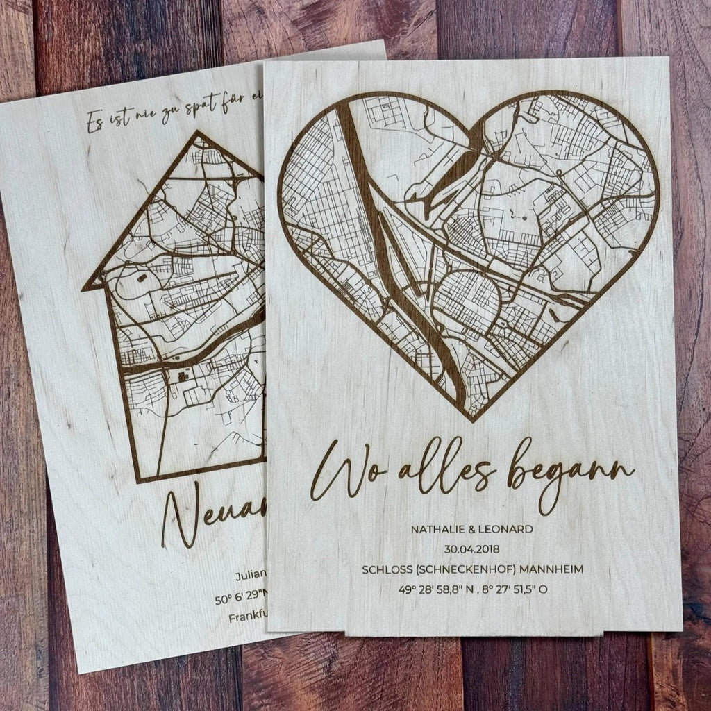 Personalisierte Koordinatenkarte aus Holz – stilvolle Wanddeko & Geschenk - LaserArt Germany