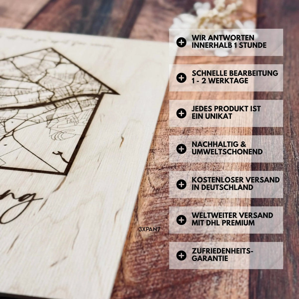 Personalisierte Koordinatenkarte aus Holz – stilvolle Wanddeko & Geschenk - LaserArt Germany