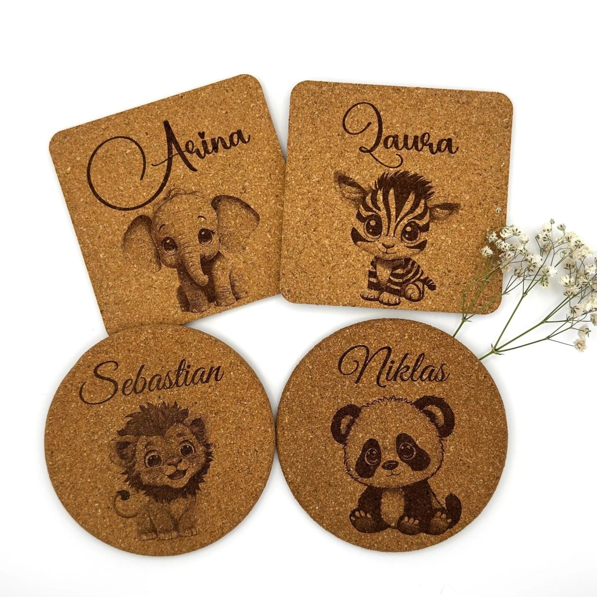 Personalisierte Kork Untersetzer mit Kindermotiven | Kindergeburtstag - LaserArt Germany