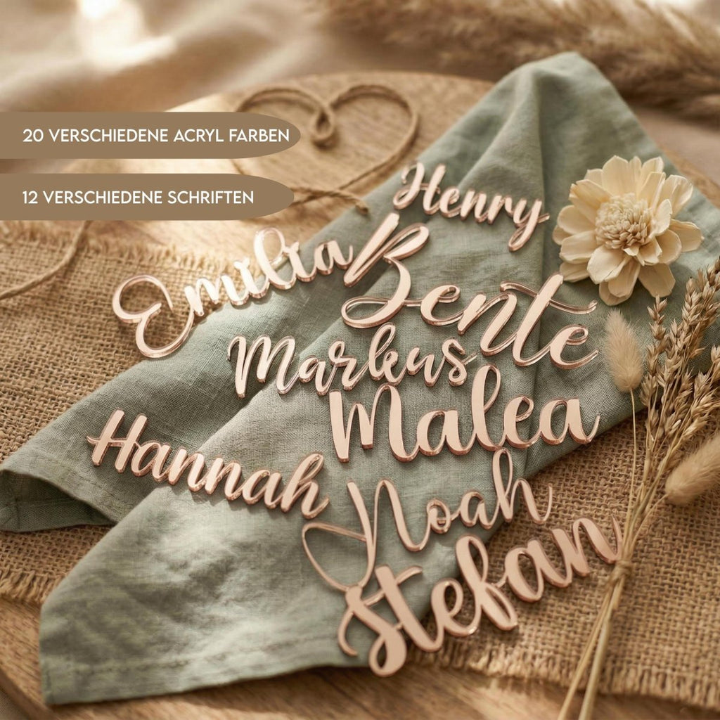 Personalisierte Namen aus Acryl – Moderne Platzkarten & Tischdeko für Hochzeit in 20 Farben - LaserArt Germany