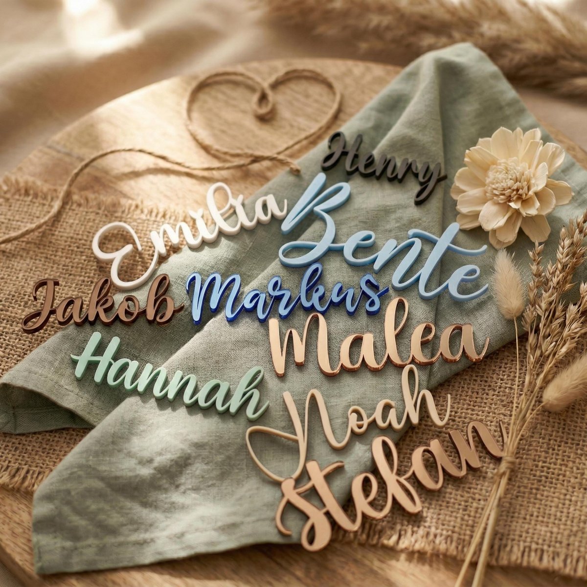 Personalisierte Namen aus Acryl – Moderne Platzkarten & Tischdeko für Hochzeit in 20 Farben - LaserArt Germany