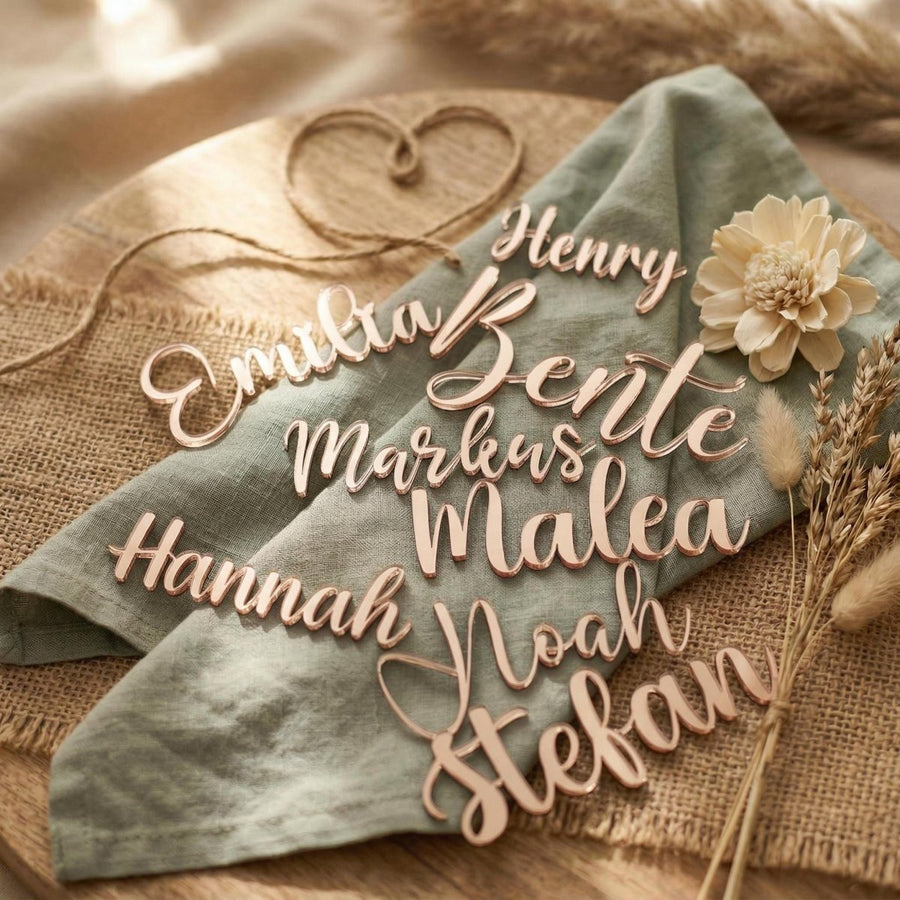 Personalisierte Namen aus Acryl – Moderne Platzkarten & Tischdeko für Hochzeit in 20 Farben - LaserArt Germany