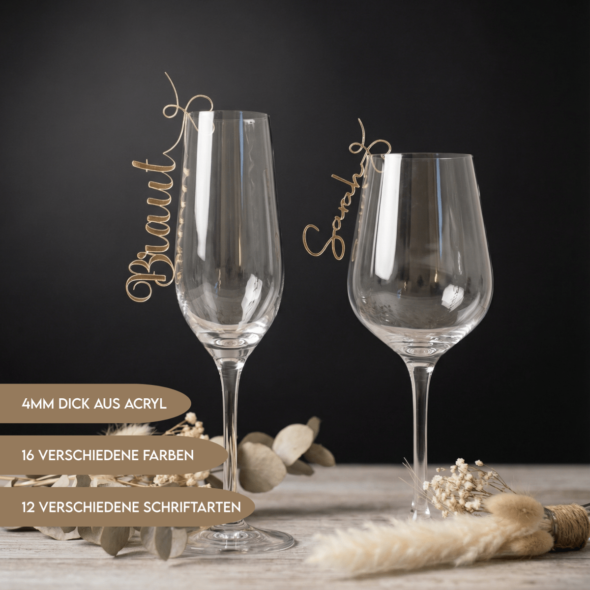 Personalisierte Namensschilder Hochzeit aus Acryl – Hauptansicht