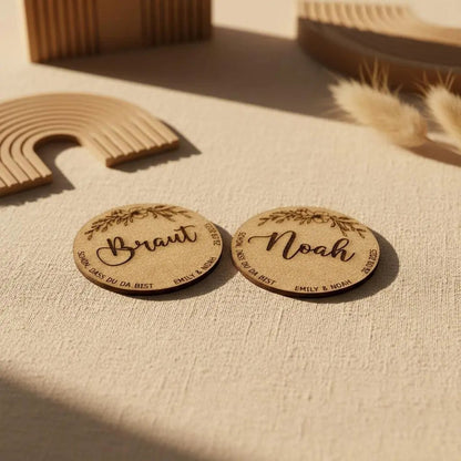 Personalisierte Namensschilder Hochzeit aus Kork | Untersetzer mit Gravur - LaserArt Germany