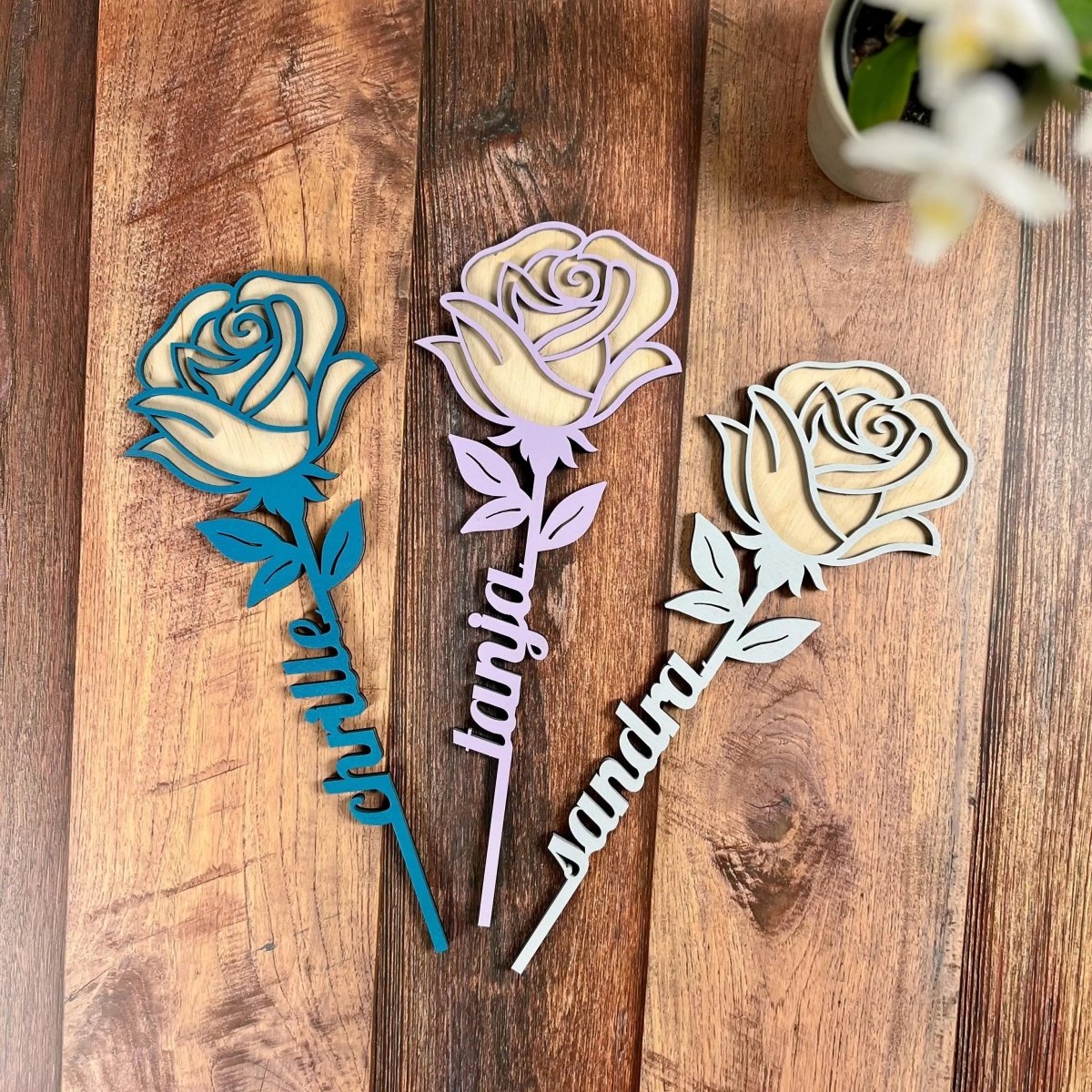 Personalisierte Rose aus Holz – 3D Blumengeschenk & Dekoration - LaserArt Germany
