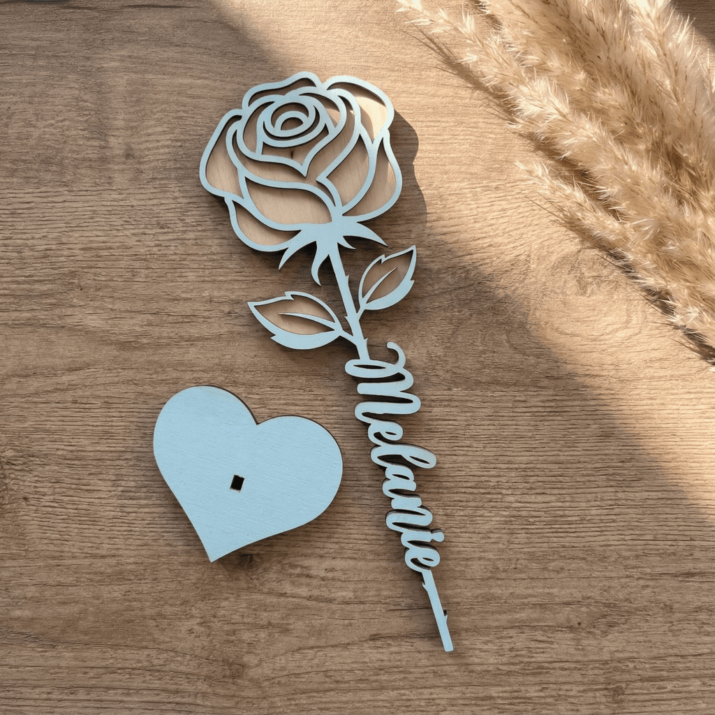 Personalisierte Rose aus Holz – 3D Blumengeschenk & Dekoration - LaserArt Germany