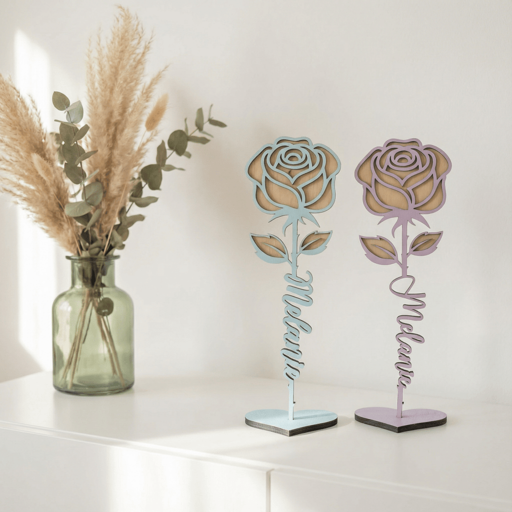 Personalisierte Rose aus Holz – 3D Blumengeschenk & Dekoration - LaserArt Germany