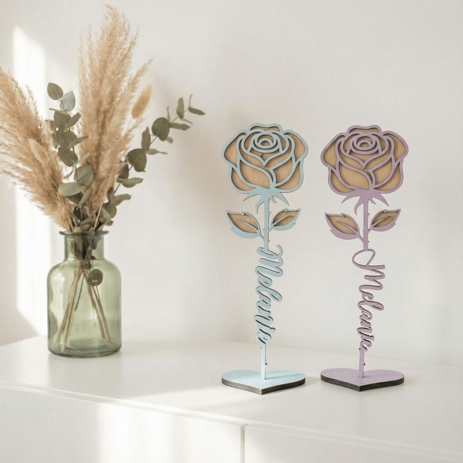 Personalisierte Rose aus Holz – 3D Blumengeschenk & Dekoration - LaserArt Germany