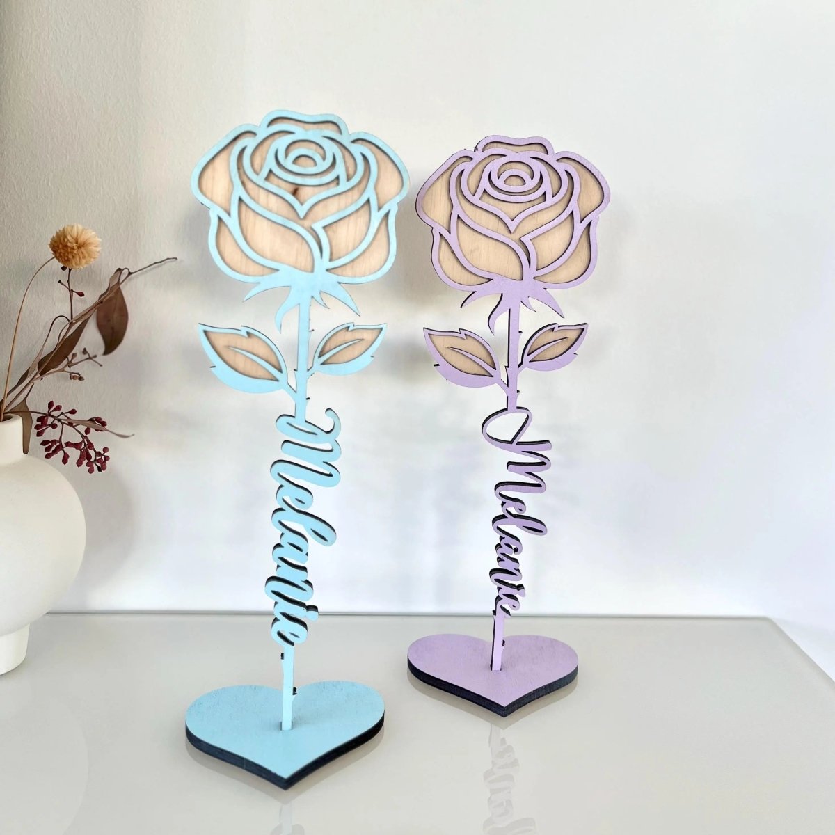 Personalisierte Rose aus Holz – 3D Blumengeschenk & Dekoration - LaserArt Germany