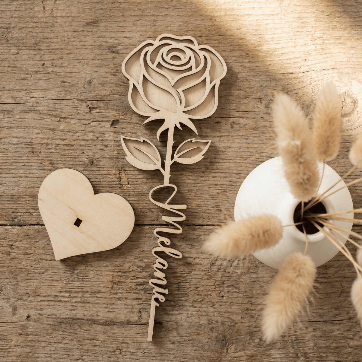 Personalisierte Rose aus Holz – 3D Blumengeschenk & Dekoration - LaserArt Germany
