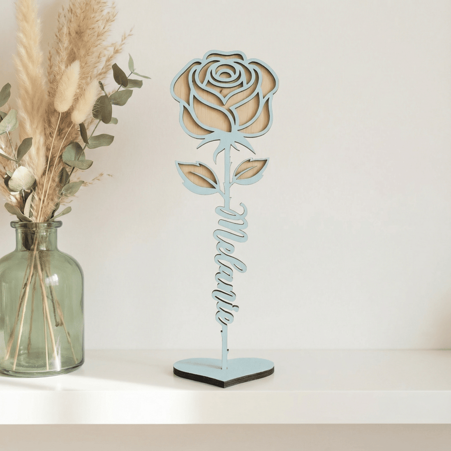 Personalisierte Rose aus Holz – 3D Blumengeschenk & Dekoration - LaserArt Germany
