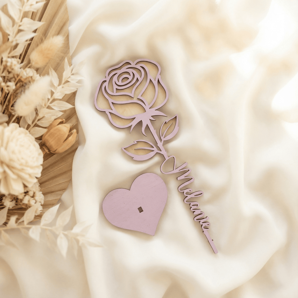Personalisierte Rose aus Holz – 3D Blumengeschenk & Dekoration - LaserArt Germany