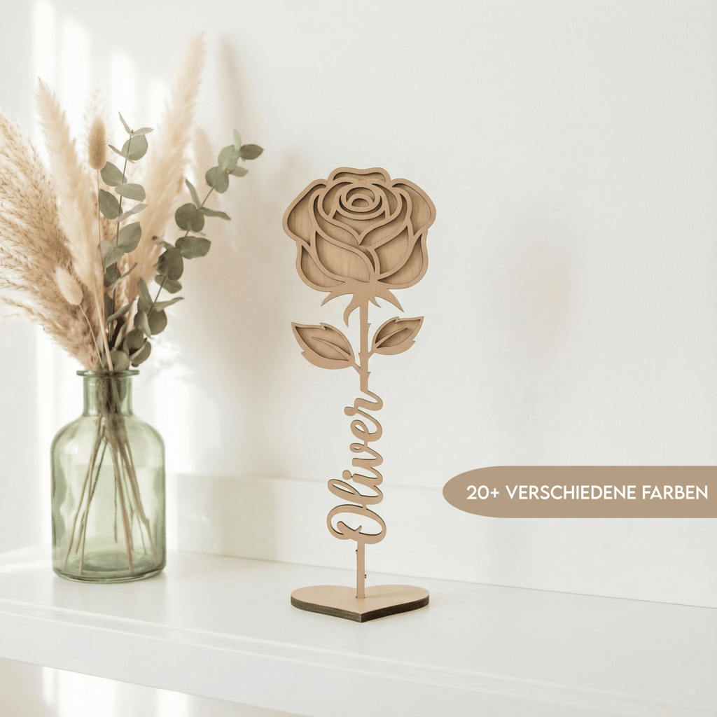 Personalisierte Rose aus Holz – 3D Blumengeschenk & Dekoration - LaserArt Germany