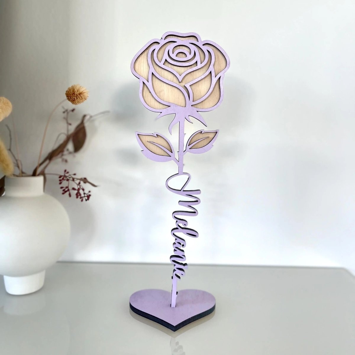Personalisierte Rose aus Holz – 3D Blumengeschenk & Dekoration - LaserArt Germany