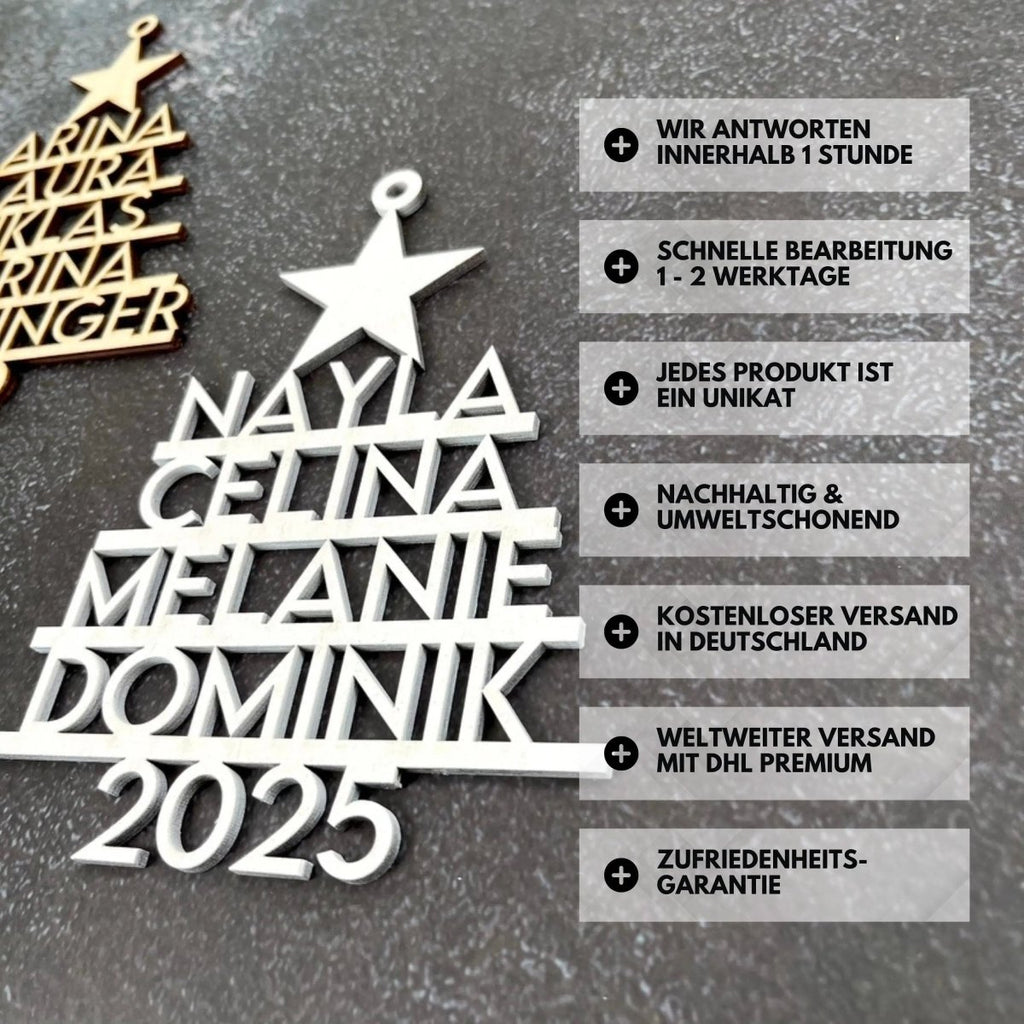 Personalisierte Weihnachtskugel | Christbaumschmuck Anhänger mit Namen aus Holz - LaserArt Germany