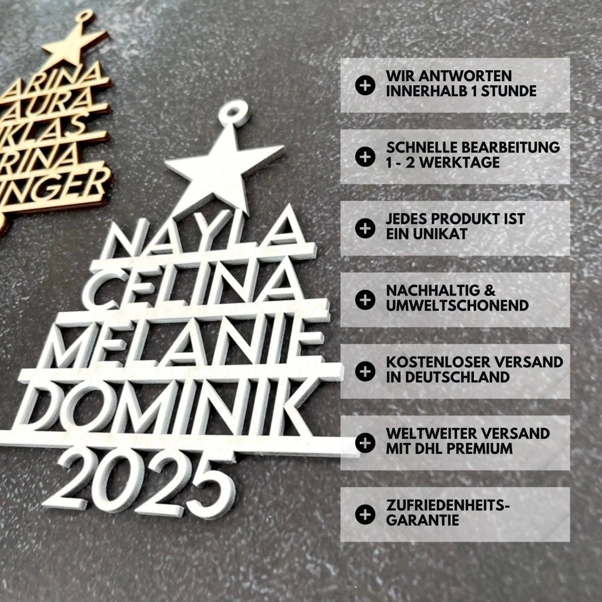 Personalisierte Weihnachtskugel | Christbaumschmuck Anhänger mit Namen aus Holz - LaserArt Germany