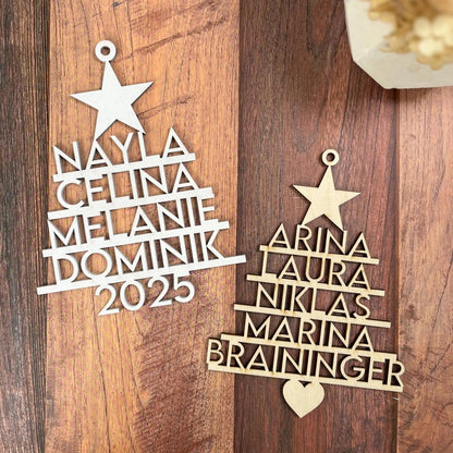 Personalisierte Weihnachtskugel | Christbaumschmuck Anhänger mit Namen aus Holz - LaserArt Germany