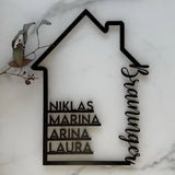 Personalisiertes Familienschild aus Holz in Hausform | Geschenk zum Einzug - LaserArt Germany
