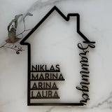 Personalisiertes Familienschild aus Holz in Hausform | Geschenk zum Einzug - LaserArt Germany