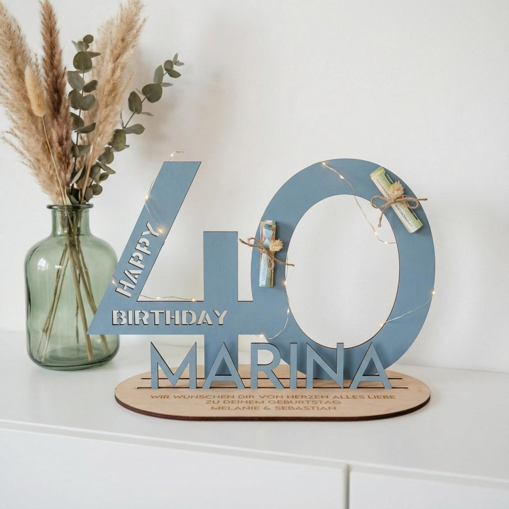 Personalisiertes Geldgeschenk zum Geburtstag | Zahlen 10–99 mit Name - LaserArt Germany