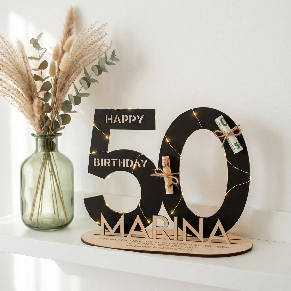 Personalisiertes Geldgeschenk zum Geburtstag | Zahlen 10–99 mit Name - LaserArt Germany