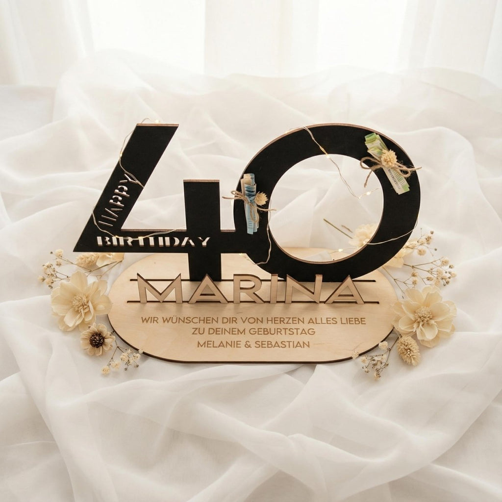 Personalisiertes Geldgeschenk zum Geburtstag | Zahlen 10–99 mit Name - LaserArt Germany