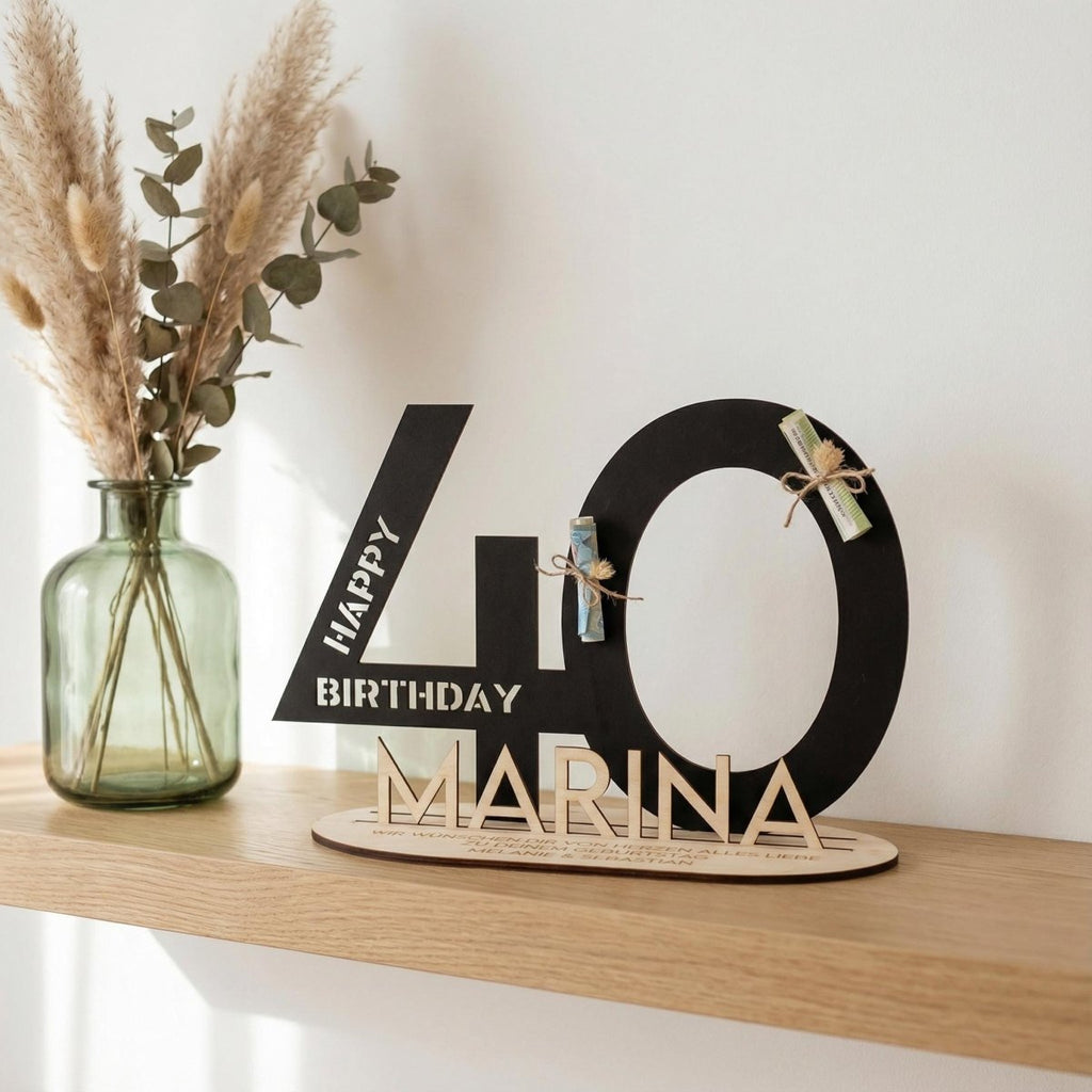 Personalisiertes Geldgeschenk zum Geburtstag | Zahlen 10–99 mit Name - LaserArt Germany