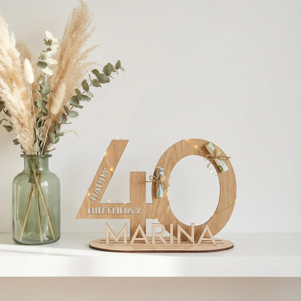 Personalisiertes Geldgeschenk zum Geburtstag | Zahlen 10–99 mit Name - LaserArt Germany