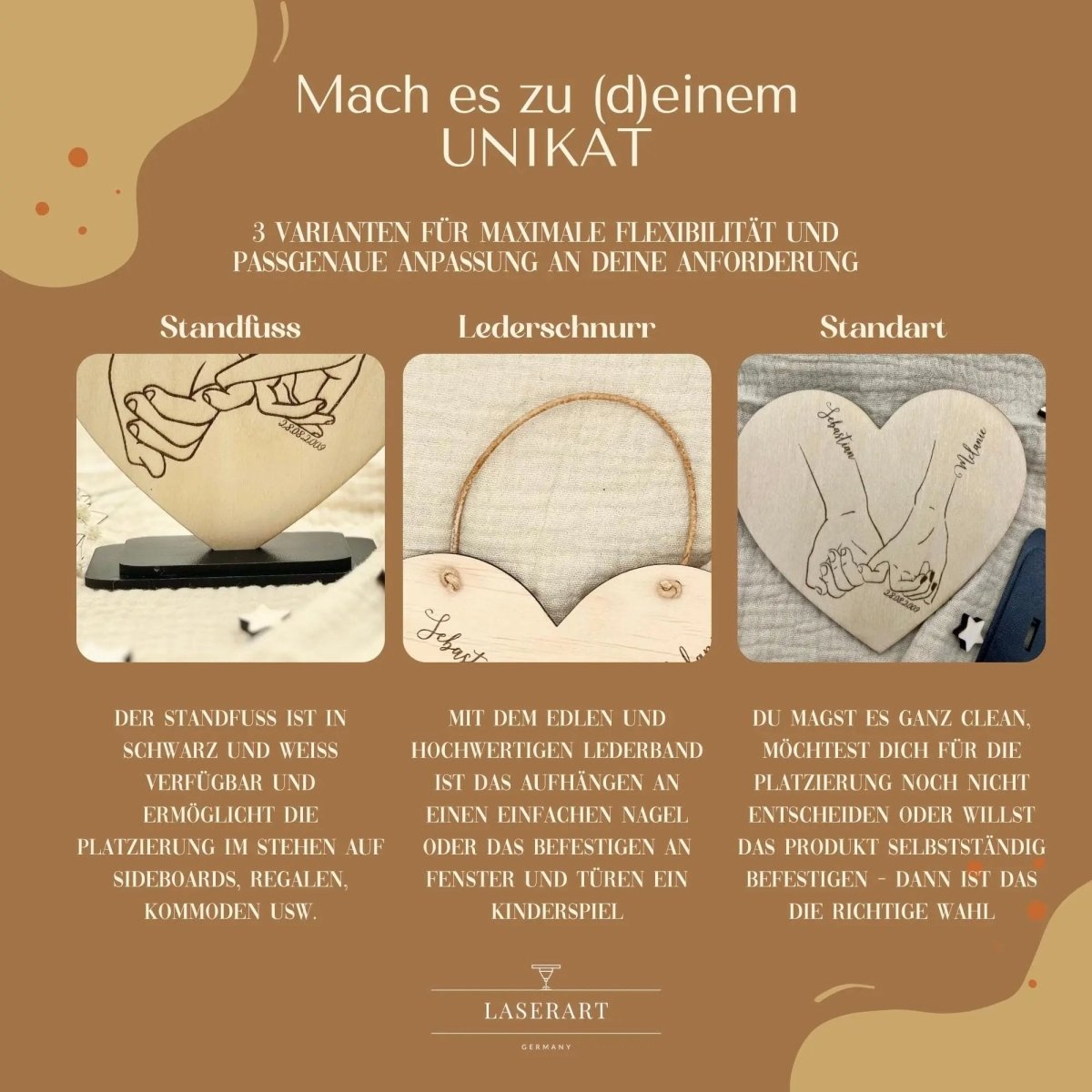 Personalisiertes Geschenk für Paare | Hand - in - Hand Motiv mit Namen - LaserArt Germany